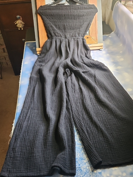aerie Pants - aerie Black Strapless Wide-Leg Smocked Jumpsuit With Opening In Back